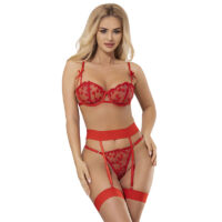 SUBBLIME - 954321 SUJETADOR + TANGA + LIGUEROS ESTAMPADO DE CORAZONES ROJO S/M · SUBBLIME · Conjunto de lencería sexy