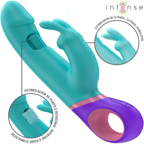 INTENSE - MÓNICA VIBRADOR RABBIT CON ESTIMULADOR ROTATORIO DEL PUNTO G AZUL · INTENSE · Vibradores Punto G