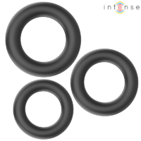 INTENSE - HUGH 3 ANILLOS BÁSICOS PARA PENE SILICONA NEGRO · INTENSE · Anillos sin vibración