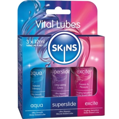 SKINS - VITAL LUBES KIT LUBRICANTES AQUA, SUPERSLIDE EXCITE 3 x 12 ML · SKINS · BASE AGUA