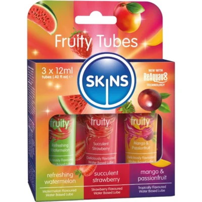 SKINS - FRUITY LUBES KIT LUBRICANTES SANDÍA, FRESA MANGO 3 x 12 ML · SKINS · Kits Lubricantes