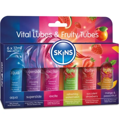 SKINS - VITAL FRUITY LUBES KIT LUBRICANTES 6 x 12 ML · SKINS · Kits Lubricantes