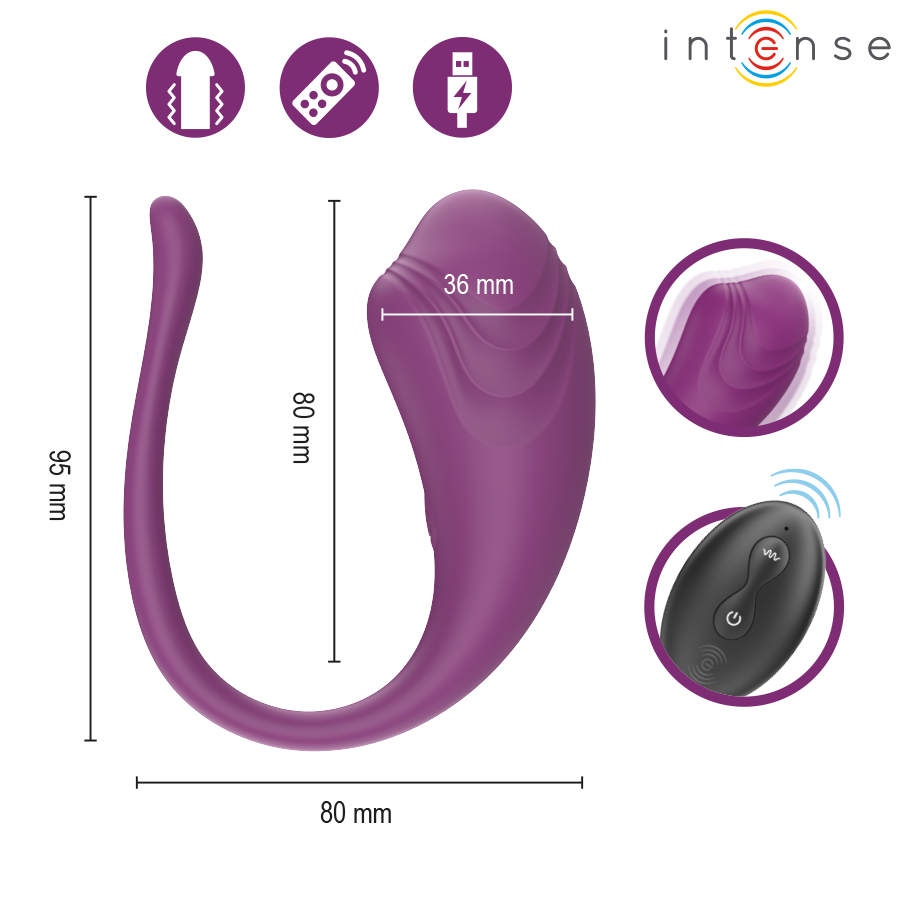 INTENSE - OLIVIA HUEVO VIBRADOR MORADO CONTROL REMOTO 5 INTENSE - OLIVIA HUEVO VIBRADOR MORADO CONTROL REMOTO - Imagen 5