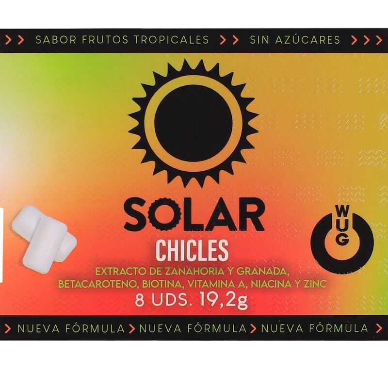 WUG solar - El chicle funcional con vitaminas y zinc sabor frutos tropicales BLISTER 8 UDS 18 img 226519 b5834b6e63efd523ecc3cbd5a9f7eddb 1