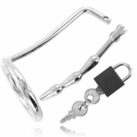 METAL HARD - ANILLO TESTÍCULOS CON PLUG URETRA CASTIDAD · METAL HARD · Anillos Castidad
