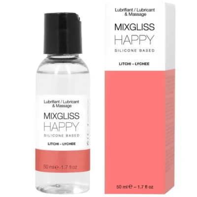 MIXGLISS - HAPPY LUBRICANTE SILICONA LITCHI 50 ML · MIXGLISS · Con deliciosos Sabores