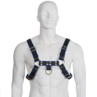LEATHER BODY – ARNÉS CUERO AZUL Y NEGRO CHEST BULLDOG